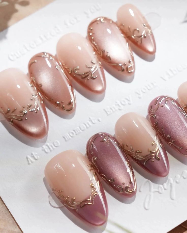 Rose gold cat eye nails