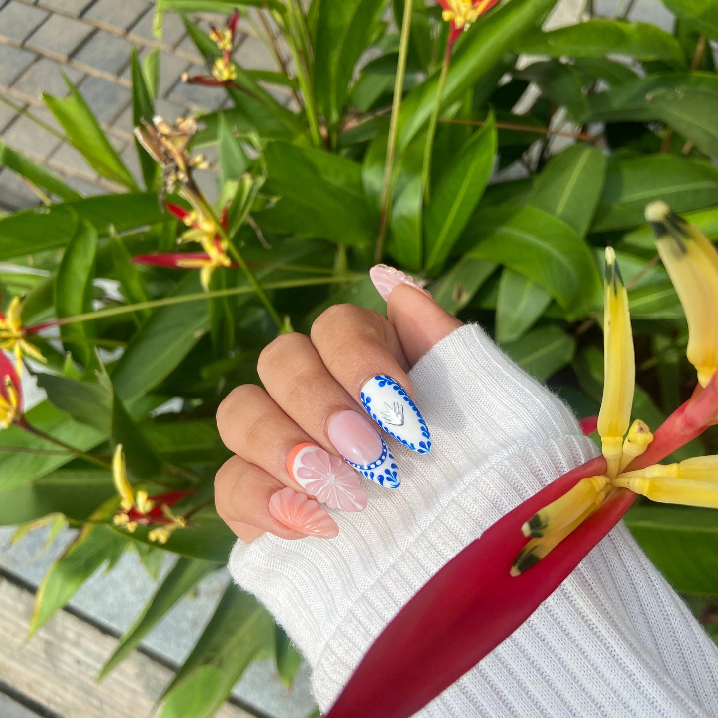 Orange 3-d nails