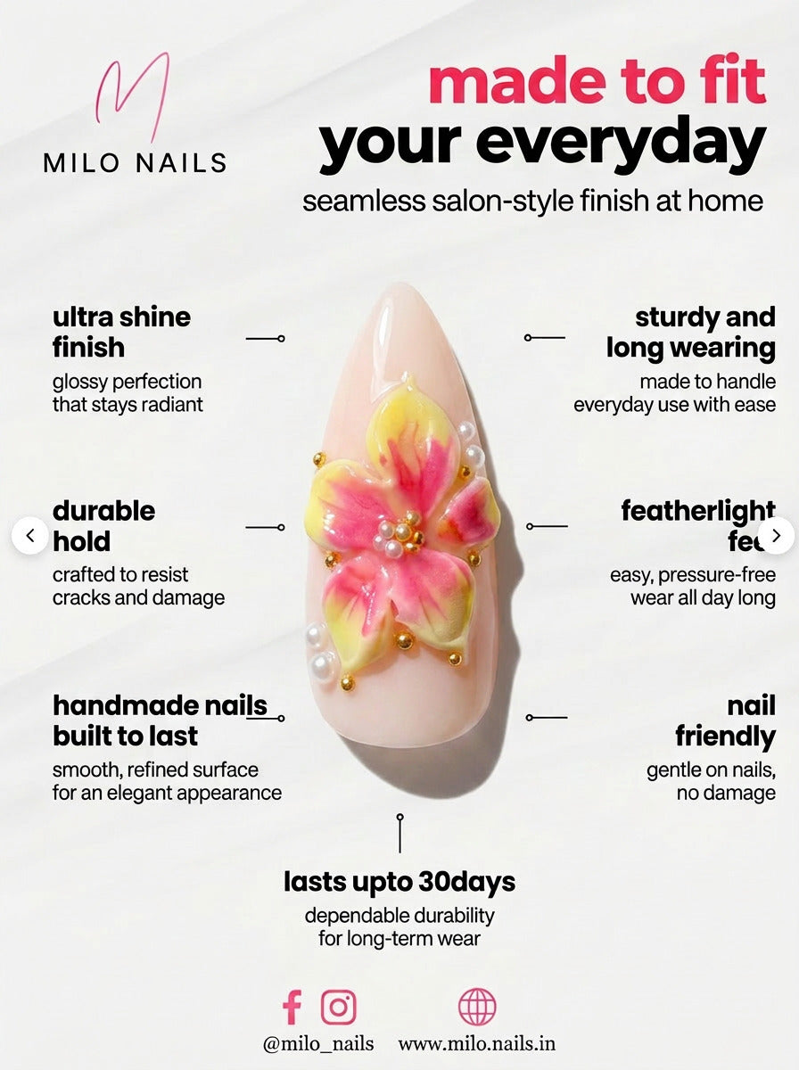 Ivory flower cateye nails - Handmade Press Ons