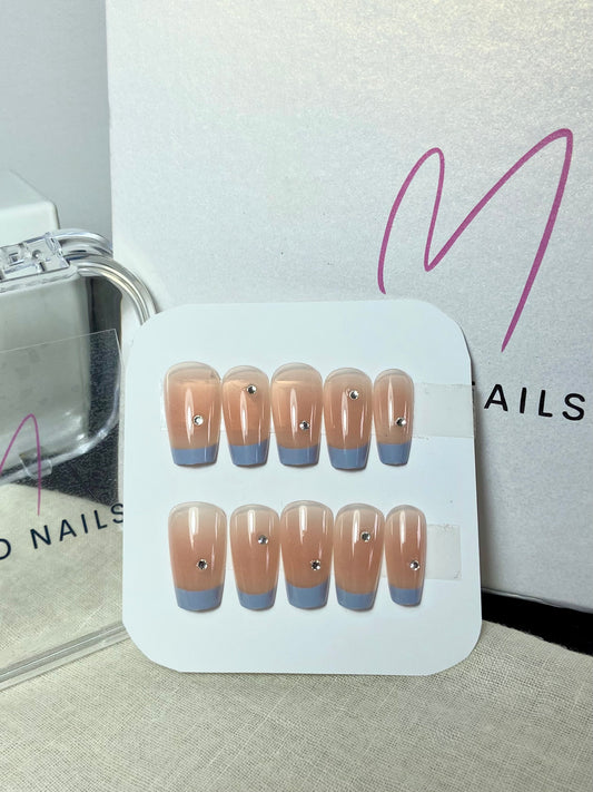 Blue frenchies with rhinestones (24 pcs)