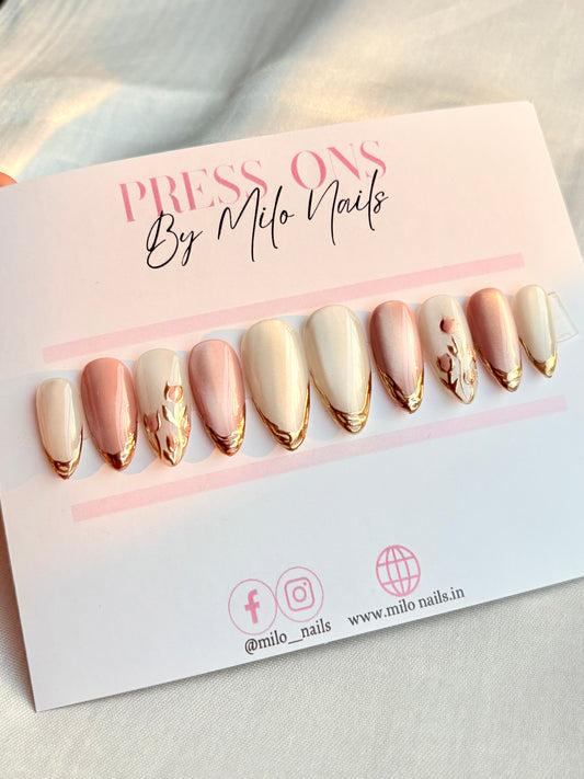 Flower chrome cateye nails