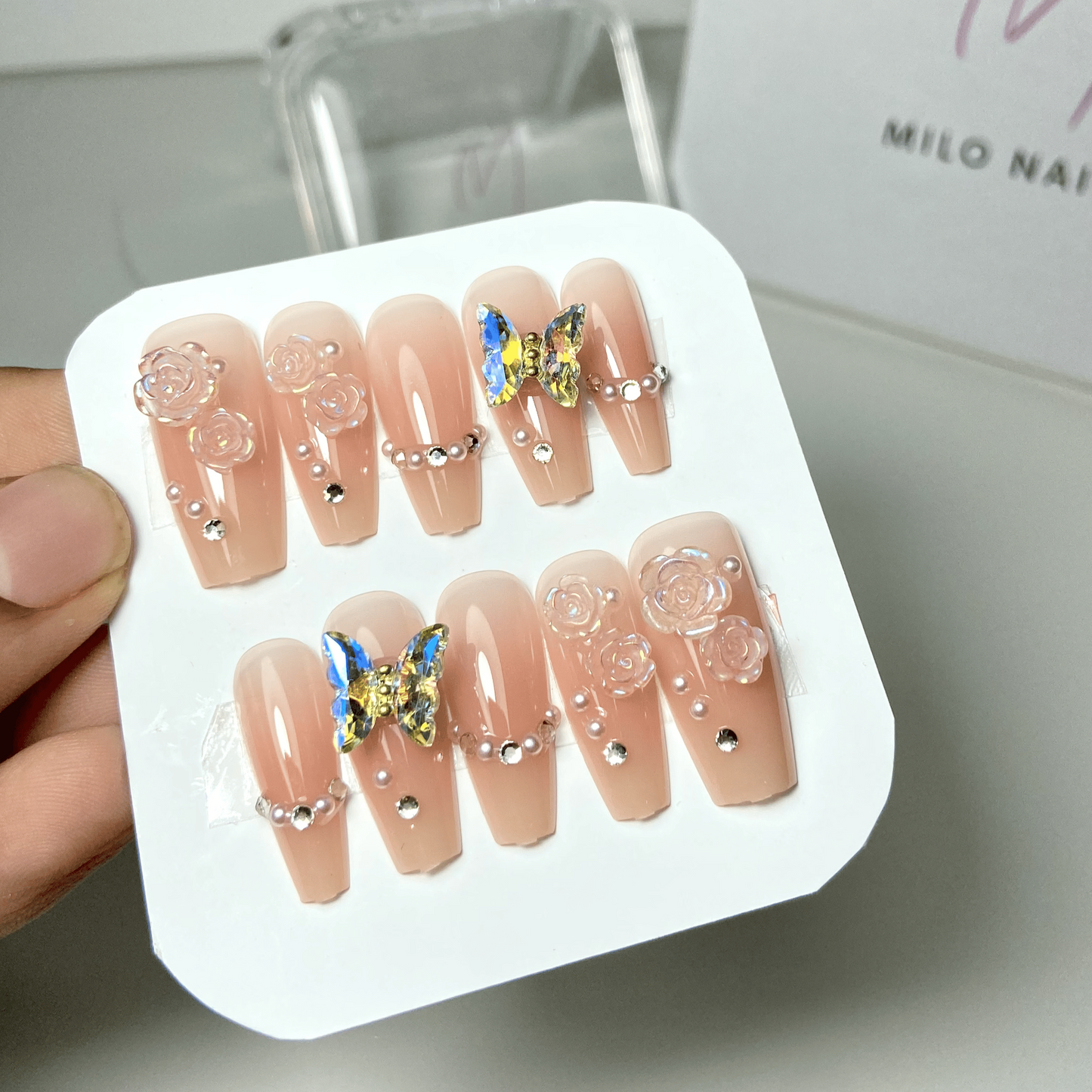 Rose butterfly nails(24pcs)