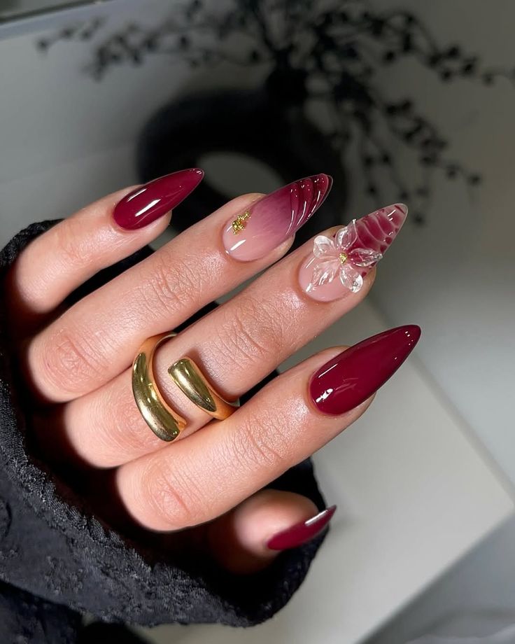 Maroon - chrome nails