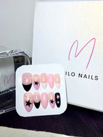 Pink-black star nails (24pcs)