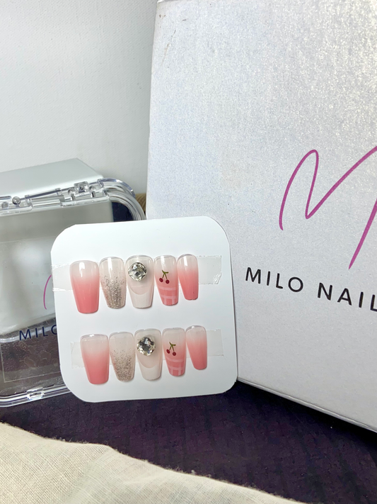 Ombre pink stone nails (24pcs)