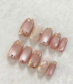 Pink flower cateye nails