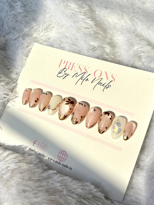 Pink flower cateye nails