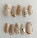 Ivory flower cateye nails