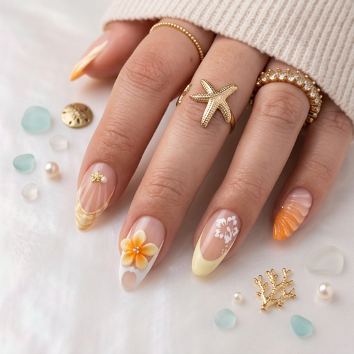 Yellow french with 3-d - Handmade Press Ons