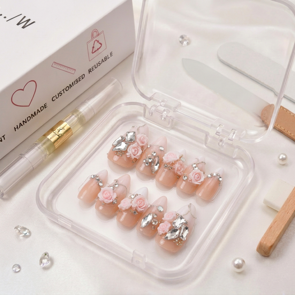 Nude rose bridal nails - Handmade Press Ons