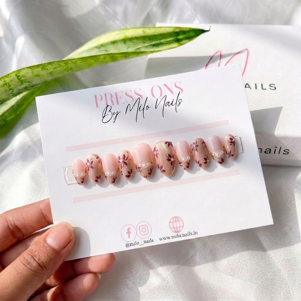 Light pink beaded set - Handmade Press Ons