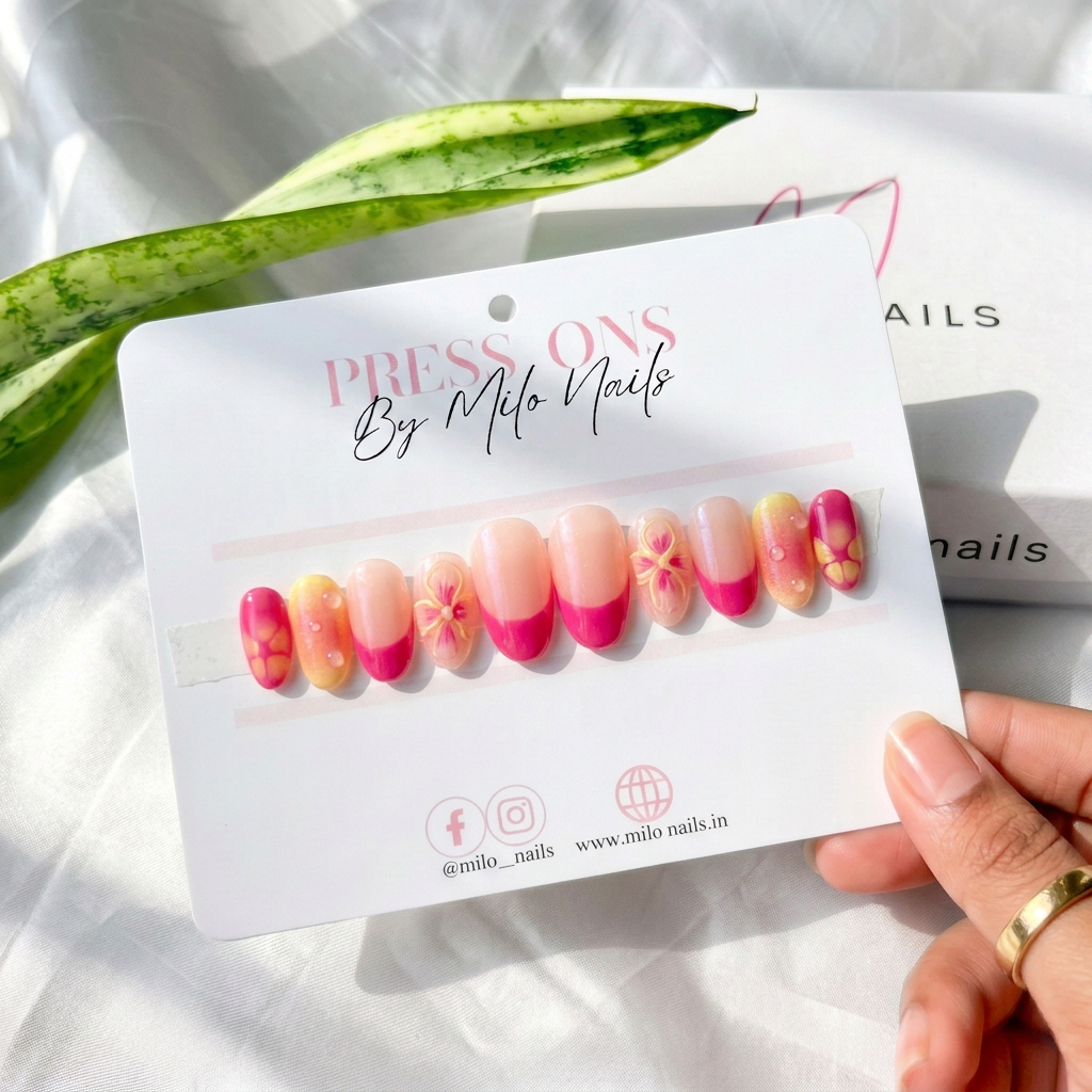 Summer pink nails - Handmade Press Ons