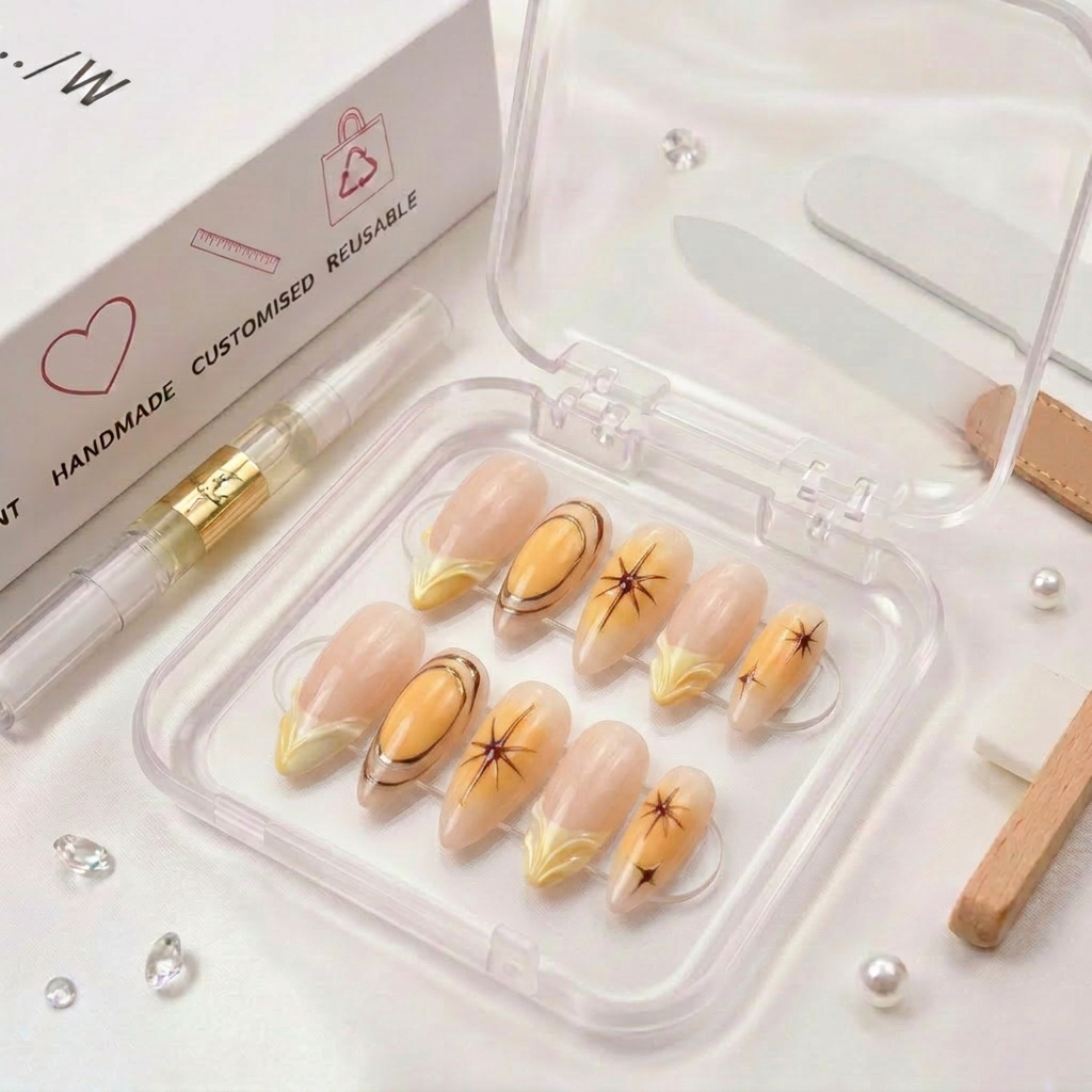 Yellow aura nails - Handmade Press Ons