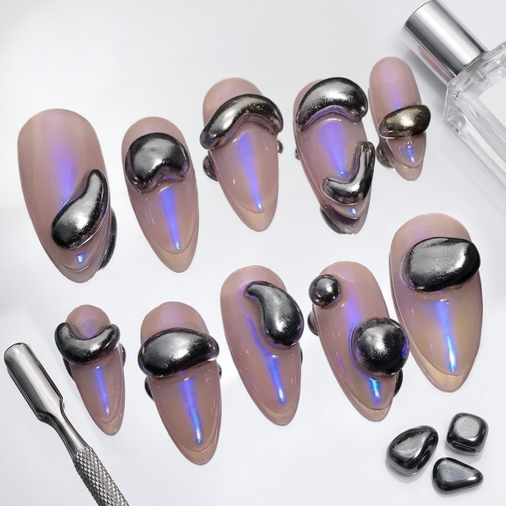 Metallic 3-d nails - Handmade Press Ons