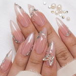 Pink cat eye nails with bow - Handmade Press Ons
