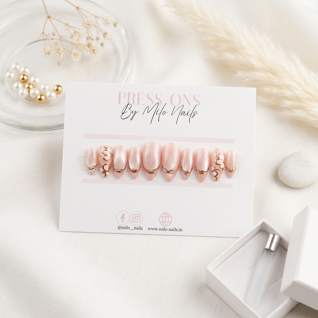 Pink cat eye with chrome - Handmade Press Ons