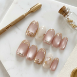 Pink flower cateye nails - Handmade Press Ons