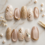 Ivory flower cateye nails - Handmade Press Ons