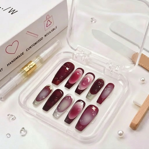 maroon dewdrops - Handmade Press Ons