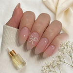 Nude minimal bow nails - Handmade Press Ons