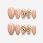 Butterfly nude chrome nails - Handmade Press Ons