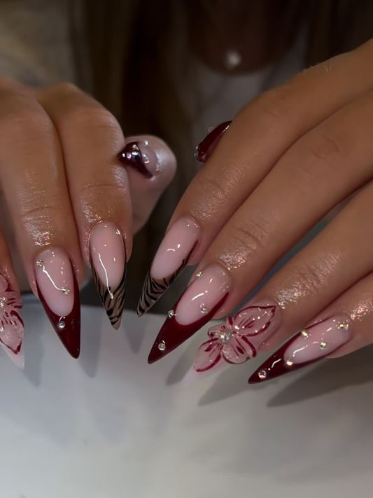 Maroon printed flower set