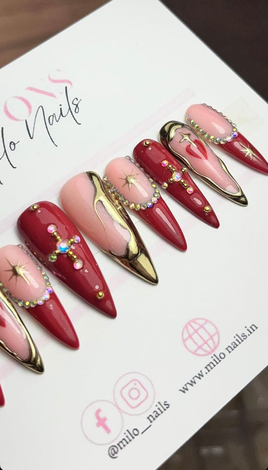 Red cross nails with cross