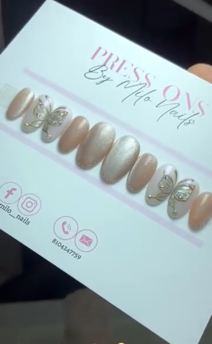 Butterfly nude chrome nails