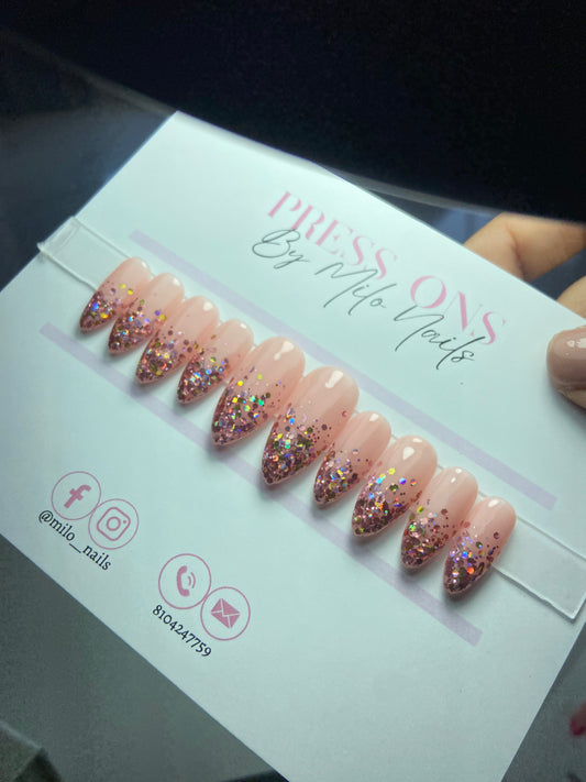 Rose gold falling glitter nails