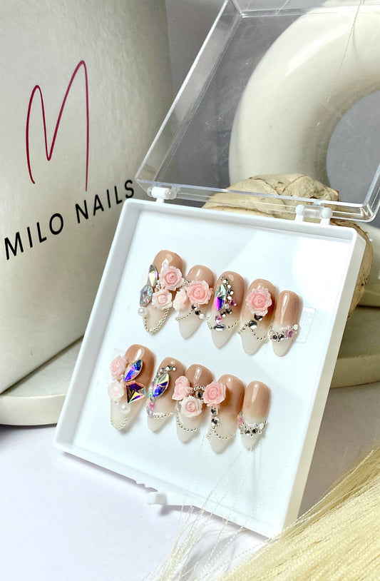 Nude rose bridal nails