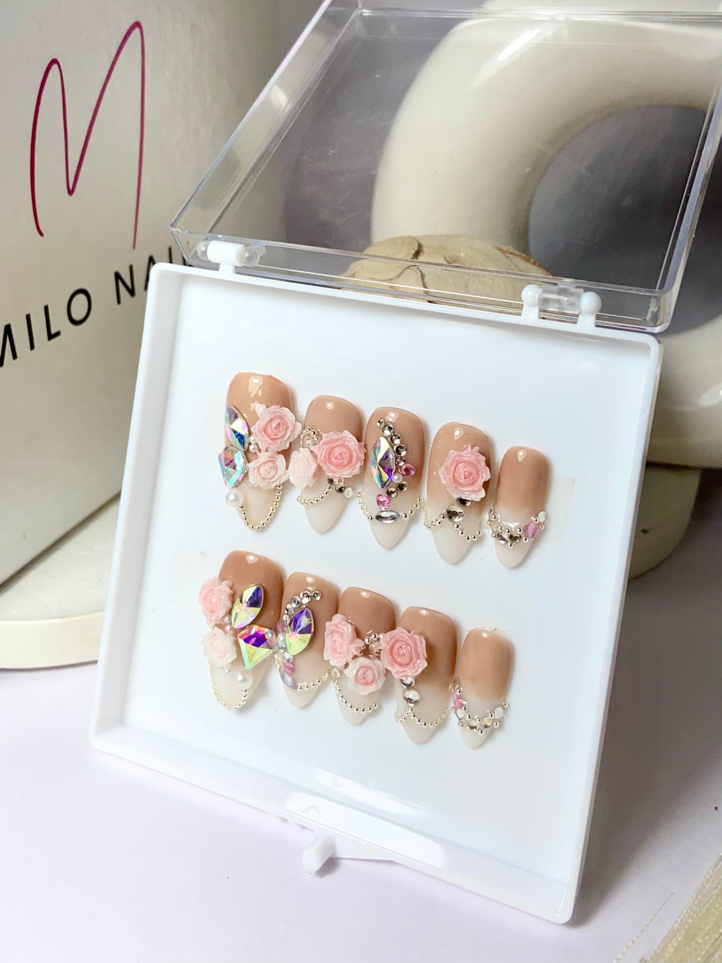 Nude rose bridal nails