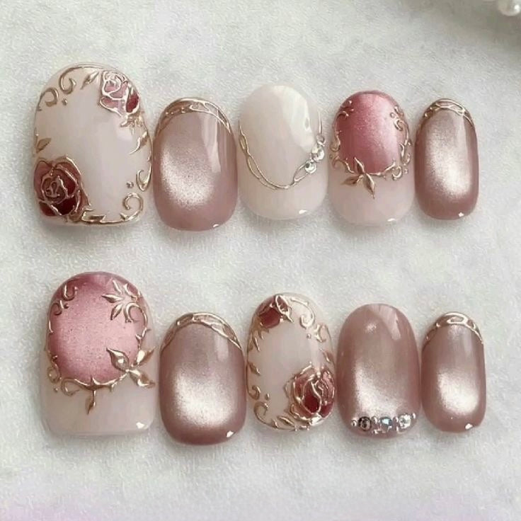 Pink rose nails