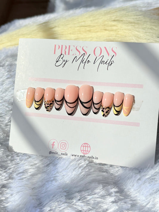 Yellow printed nails