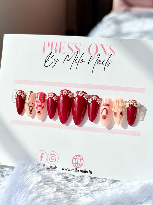 Karvachauth nails with 3-d flowers