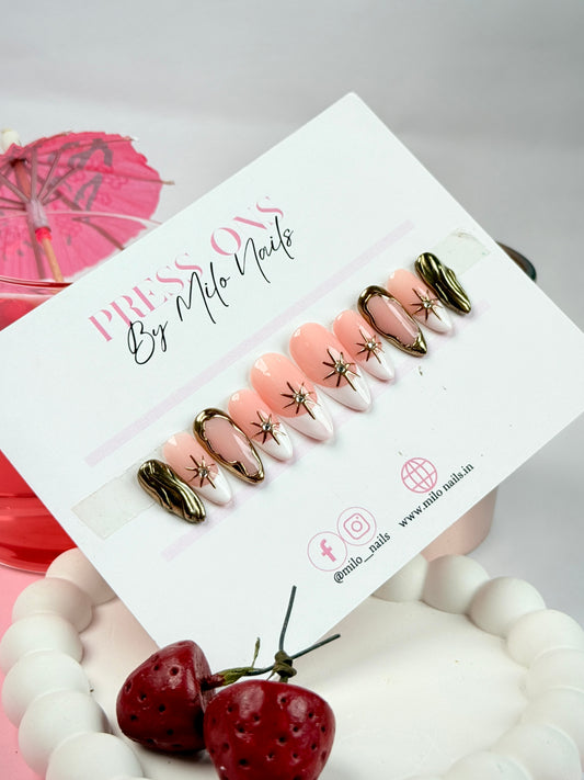 White - golden metallic nails