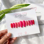 Hot pink-orange swirls - Handmade Press Ons