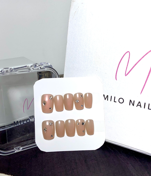 Chrome rhinestone nails (24 pcs)