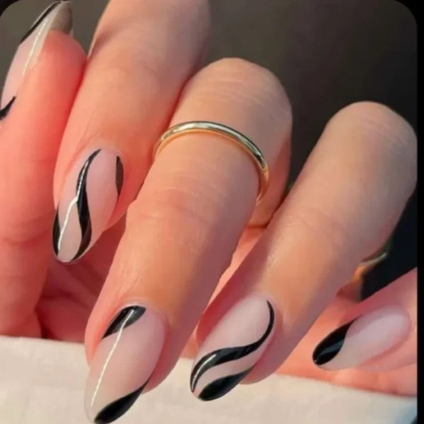Black swirl nails