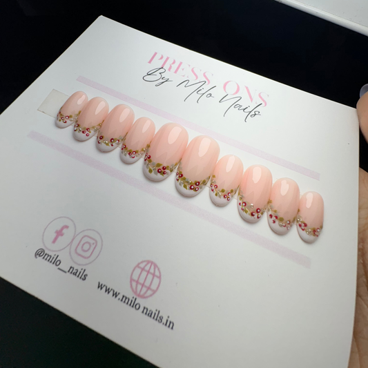 French with cherry boho nails