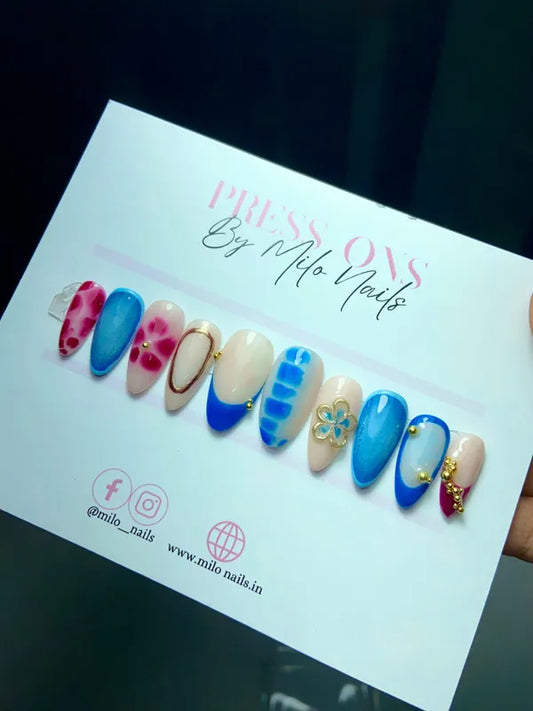 Blue -maroon summer nails