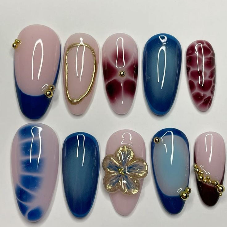 Blue -maroon summer nails