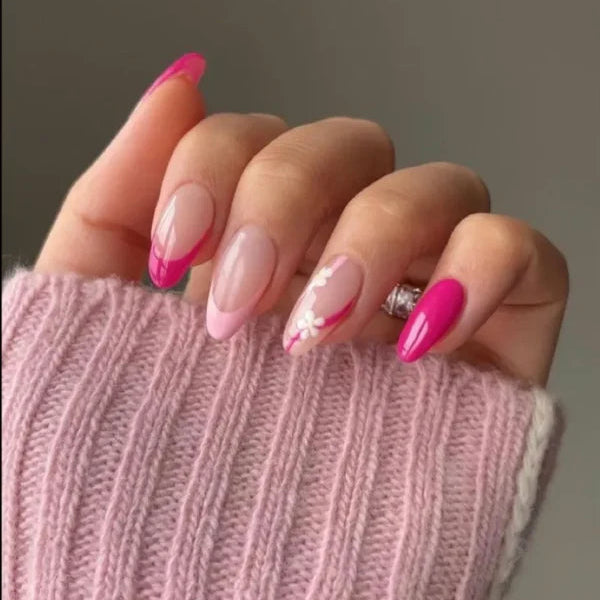 Pink tips and flower press ons