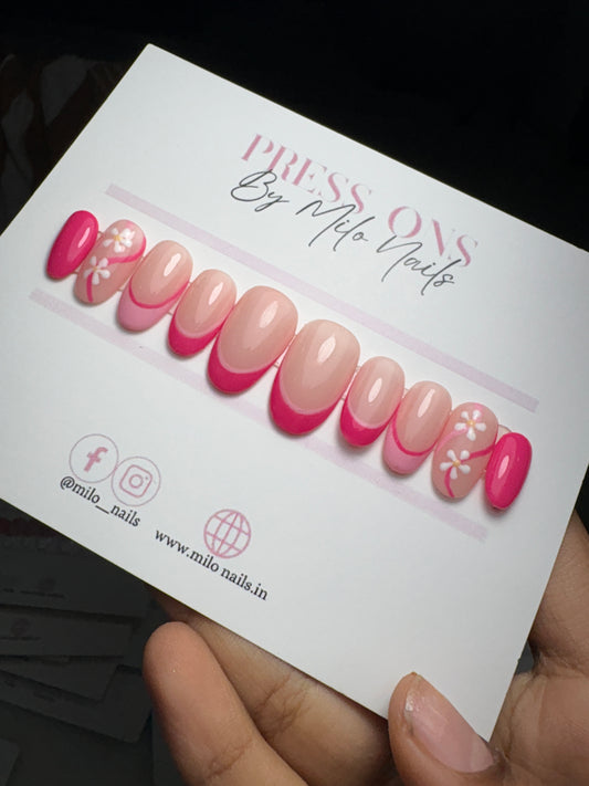 Pink tips and flower press ons