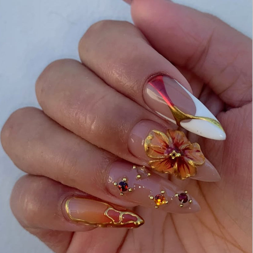 Red -white greek nails