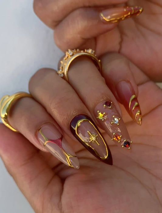 Red -white greek nails