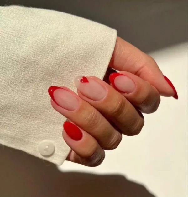 Red tips with heart nails