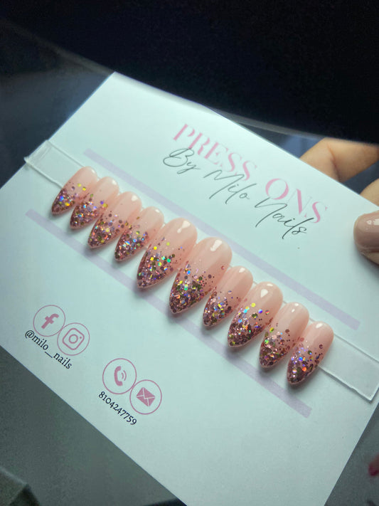 Rose gold falling glitter nails