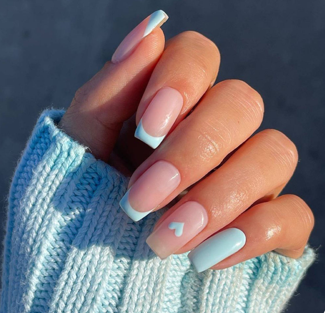 Sea blue tips with a heart