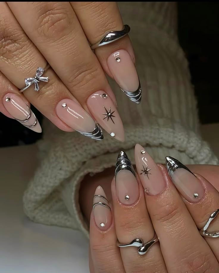 Silver star metallic nails