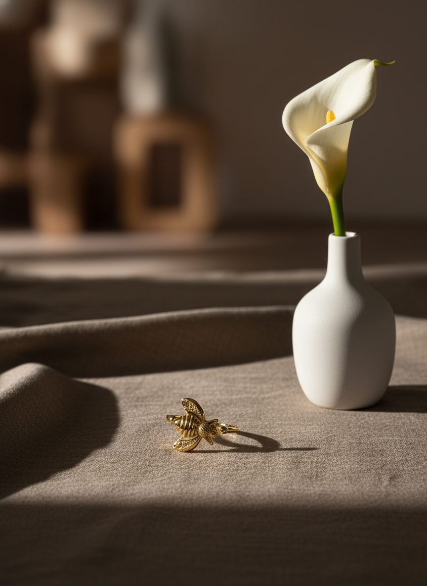 Golden Bee Statement Ring + 18k Gold plated